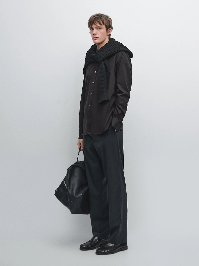 Regular fit cotton blend shirt