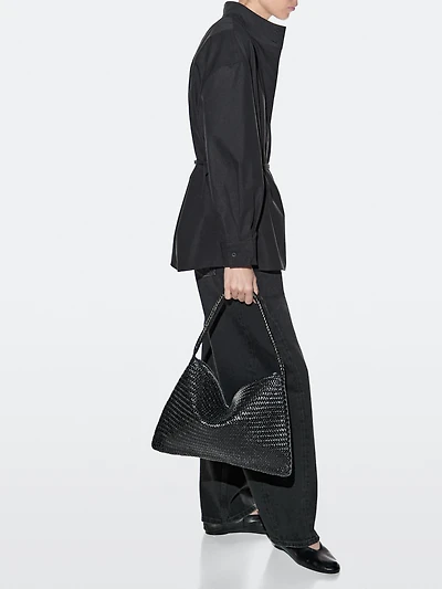 Mid-sized braided leather shoulder bag