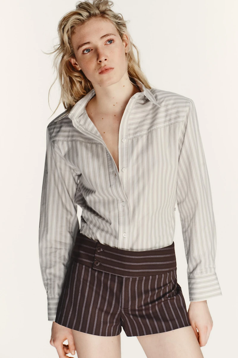 STRIPED POPLIN SHIRT WITH SHOULDER PADS