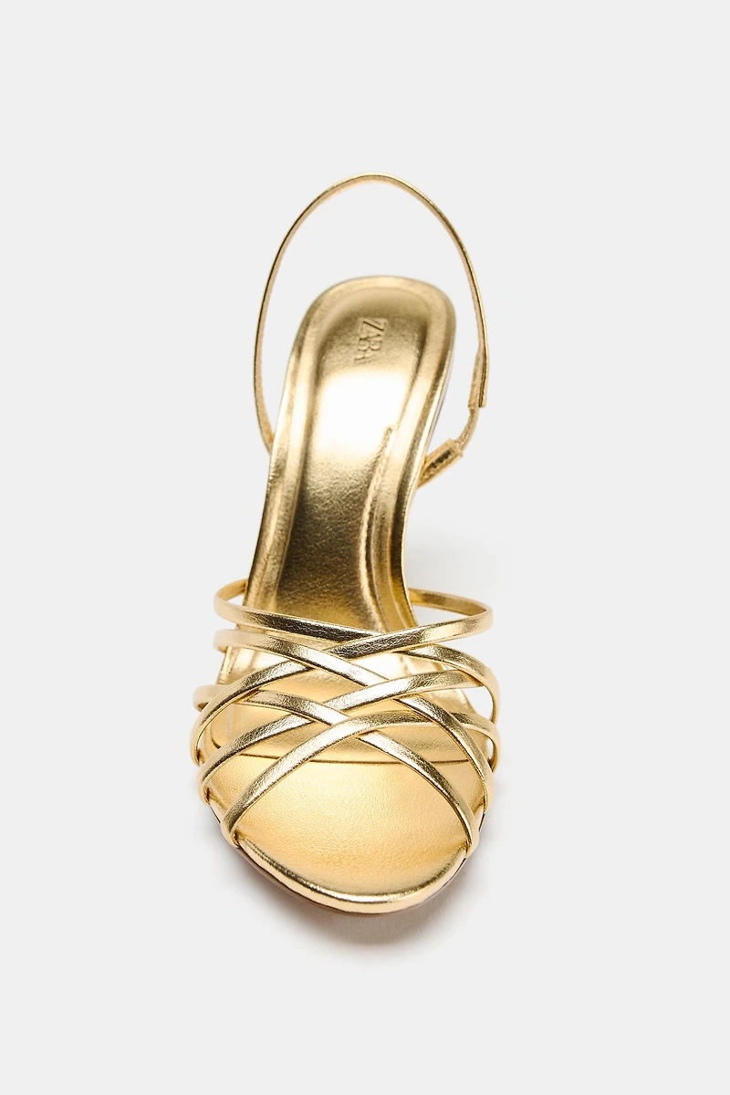 METALLIC EFFECT HEELED SANDALS