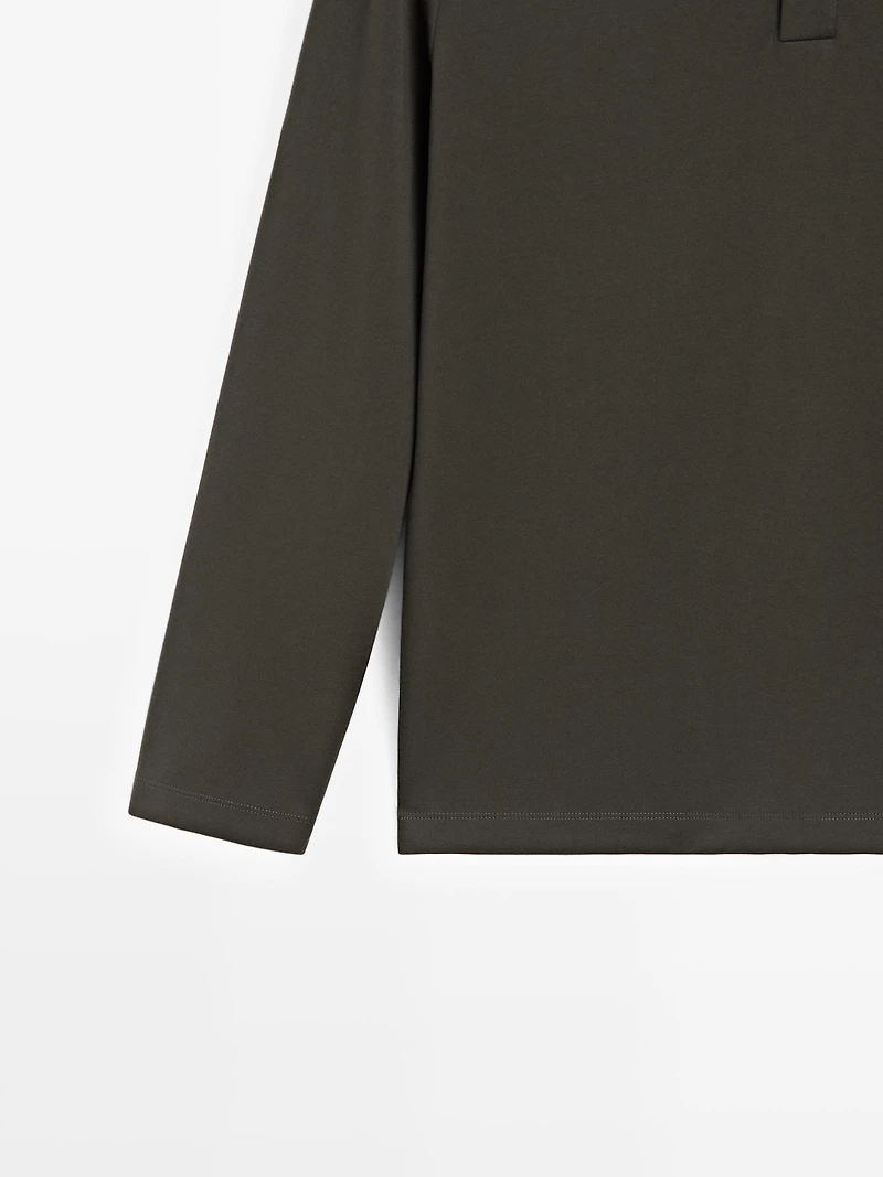 Long sleeve polo shirt with ribbed detail