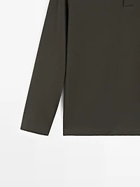 Long sleeve polo shirt with ribbed detail