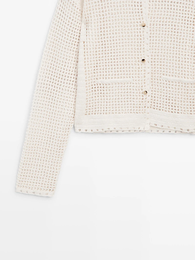 100% cotton openwork crochet cardigan