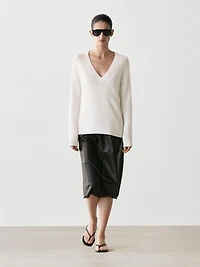 Nappa leather midi skirt with lace detail