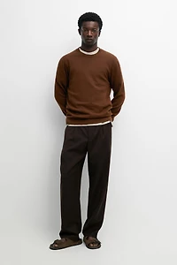 Knit cotton and wool sweater with crew neck