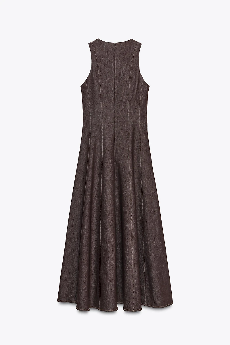 CONTRAST TOPSTITCH MIDI DRESS
