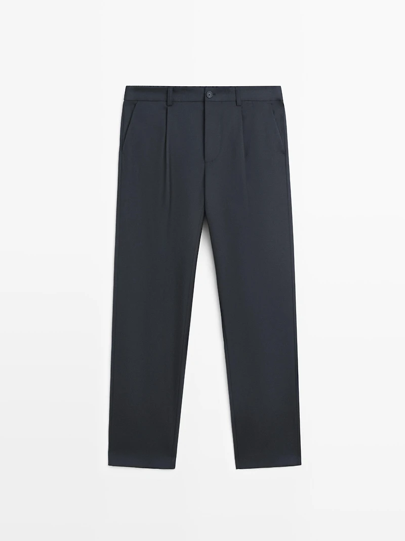 Relaxed fit wool blend trousers with darts