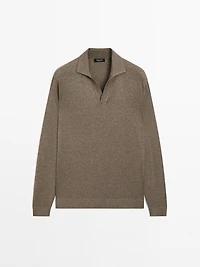 V-neck knit polo sweater