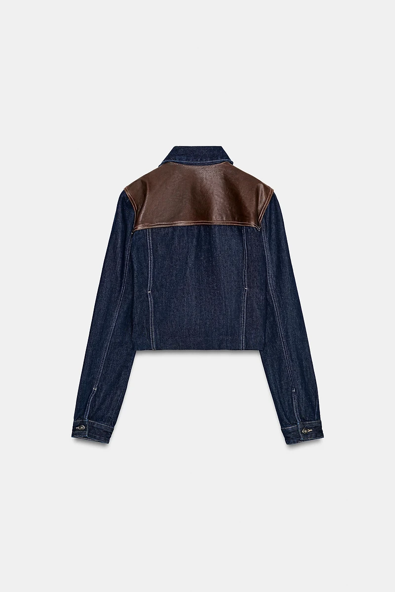 FAUX LEATHER DENIM EFFECT JACKET