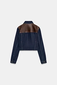 FAUX LEATHER DENIM EFFECT JACKET