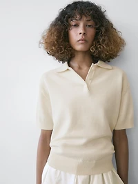 Wool blend knit polo sweater