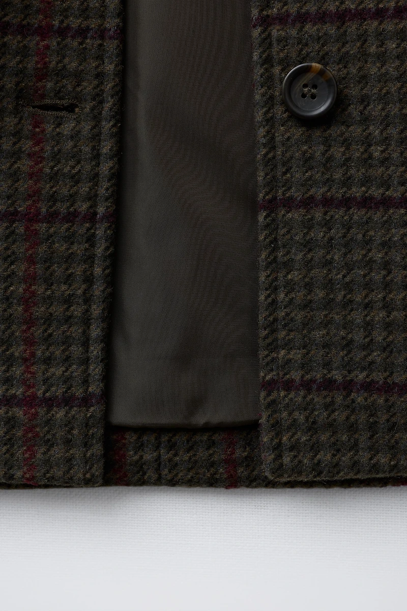 WOOL BLEND PLAID CLOTH COAT