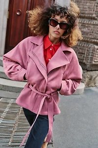 FAUX SUEDE BELTED JACKET