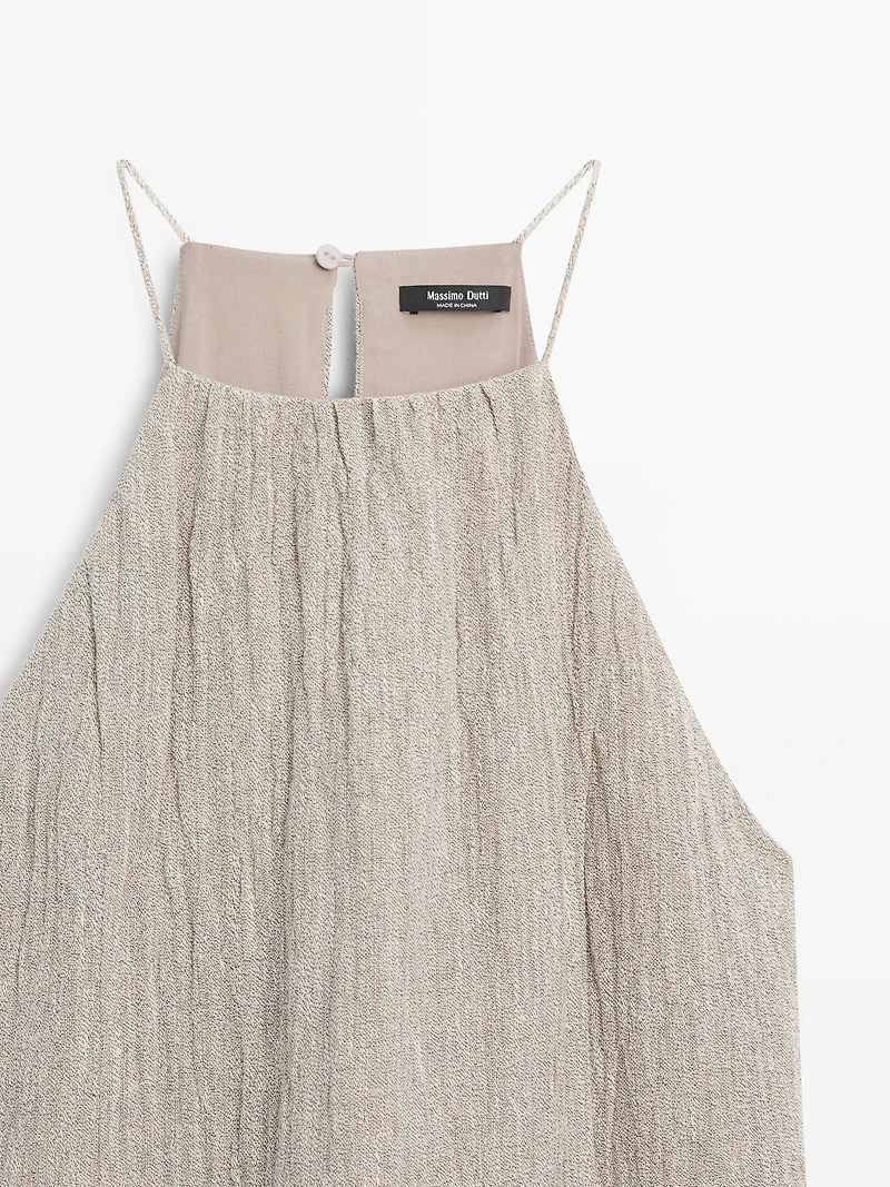 Robe fluide col froncé en lin mélangé