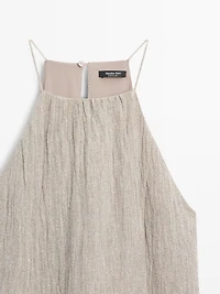 Robe fluide col froncé en lin mélangé