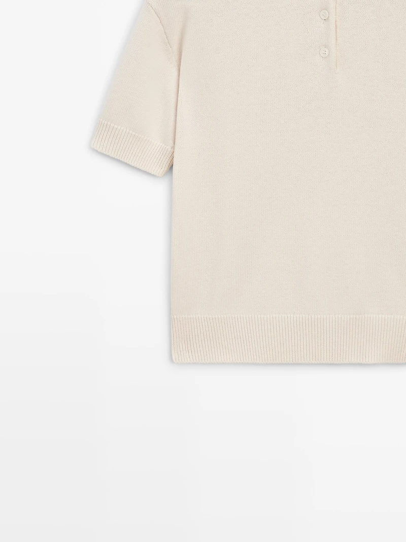 Wool blend knit polo sweater