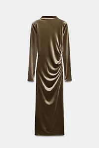 DRAPED VELVET DRESS WITH SHOULDER PADS