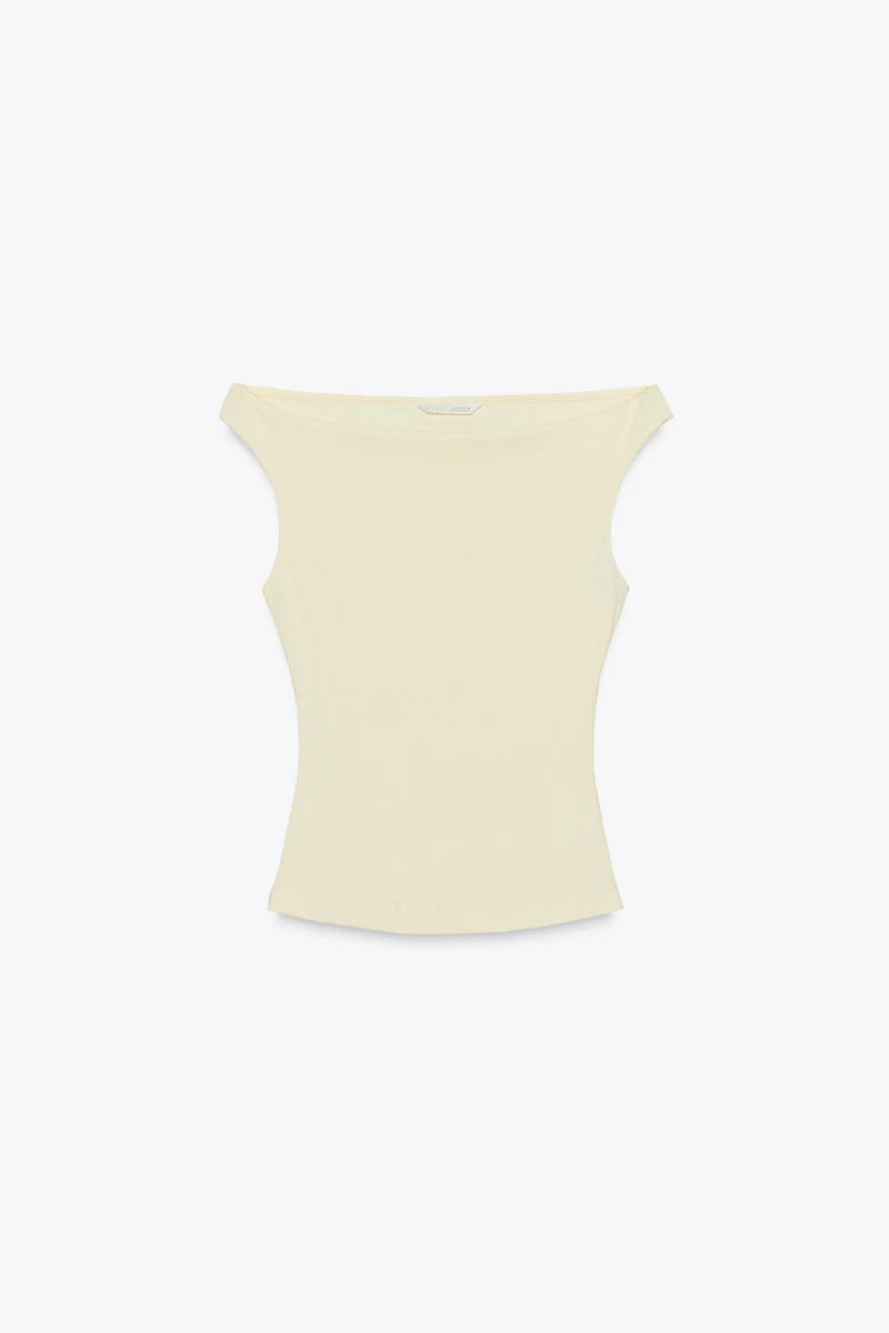 T-SHIRT À ÉPAULES DÉNUDÉES CÔTELÉ