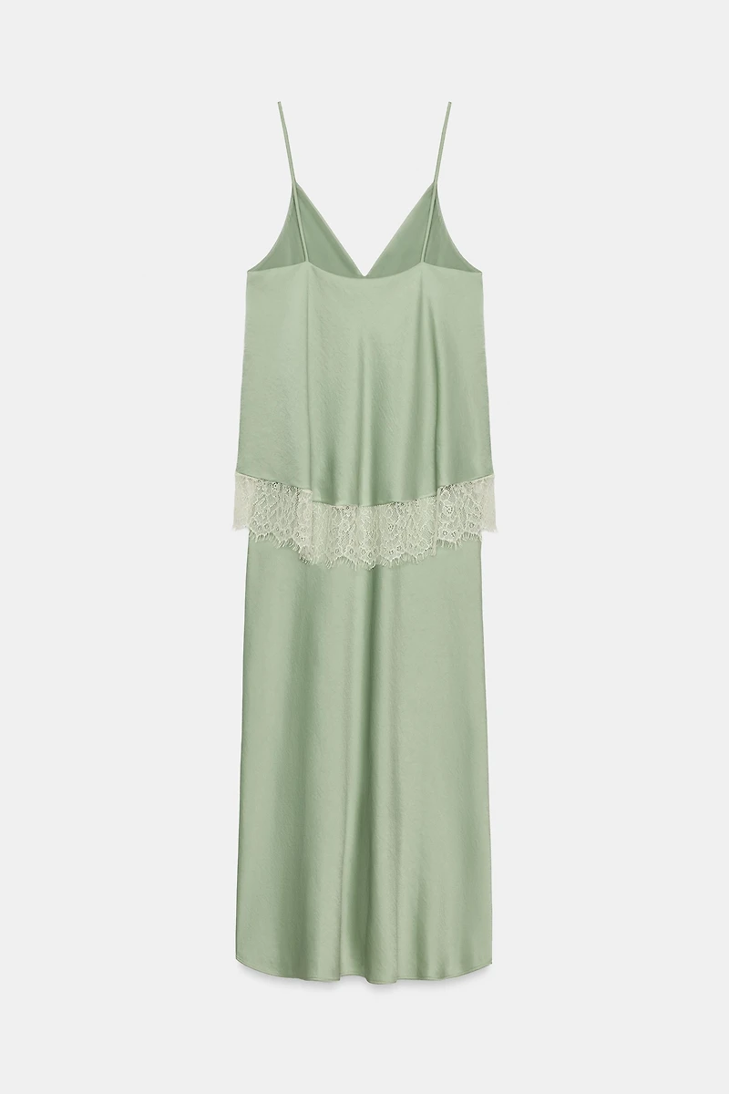 Lace-Trimmed Satin Midi Slip Dress