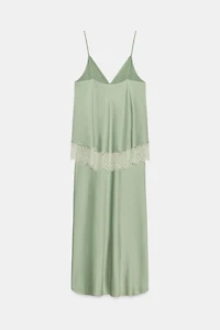 Lace-Trimmed Satin Midi Slip Dress