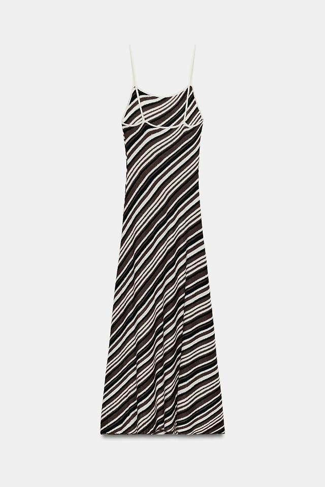 zara striped dress black and white Zara Woman Black and White Striped Midi Skirt