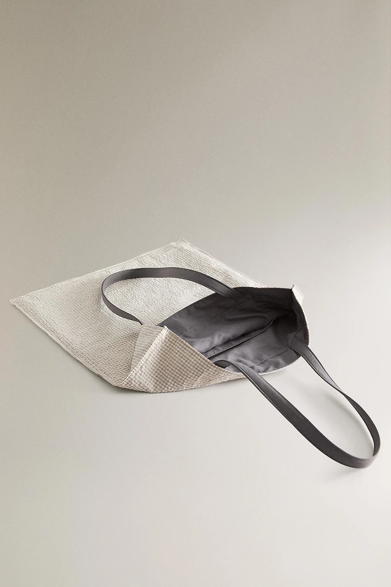 REVERSIBLE GINGHAM CHECK FABRIC SHOPPER BAG