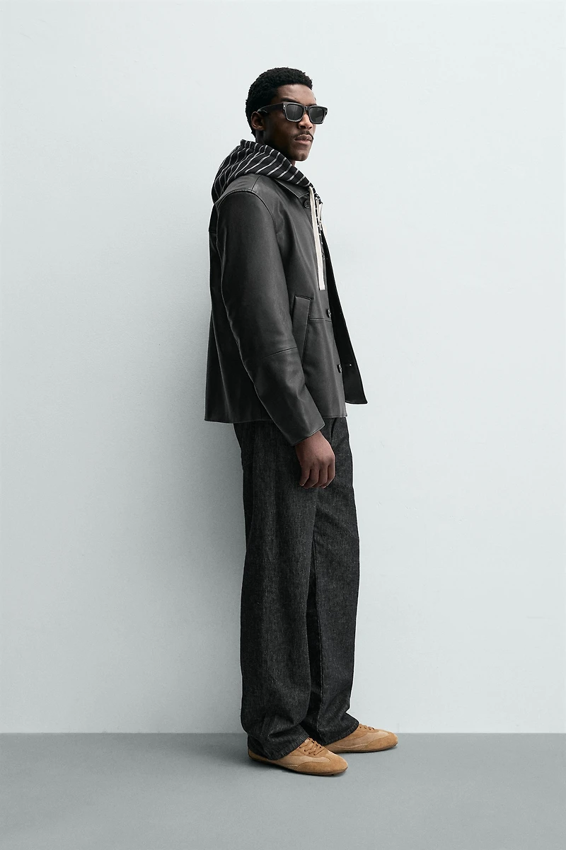 FAUX LEATHER REGULAR FIT OVERSHIRT