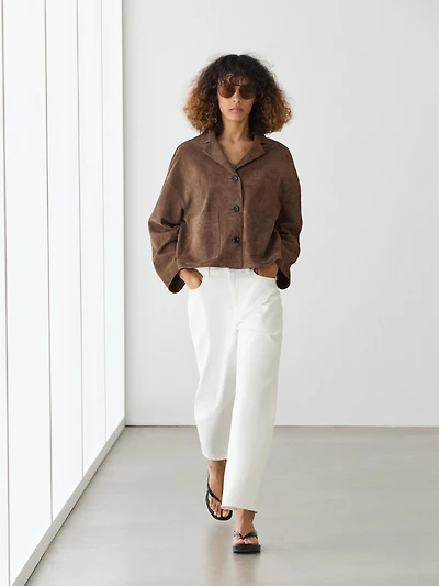 Flowing leather jacket with suede finish