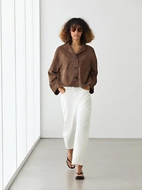 Flowing leather jacket with suede finish