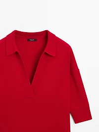 Polo col V en maille de laine mélangée