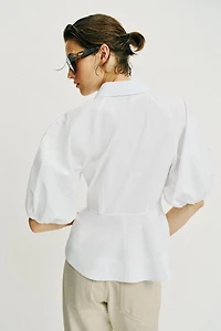 PEPLUM SHIRT WITH PUFF SLEEVES