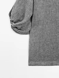 100% linen short dress with sleeve detail