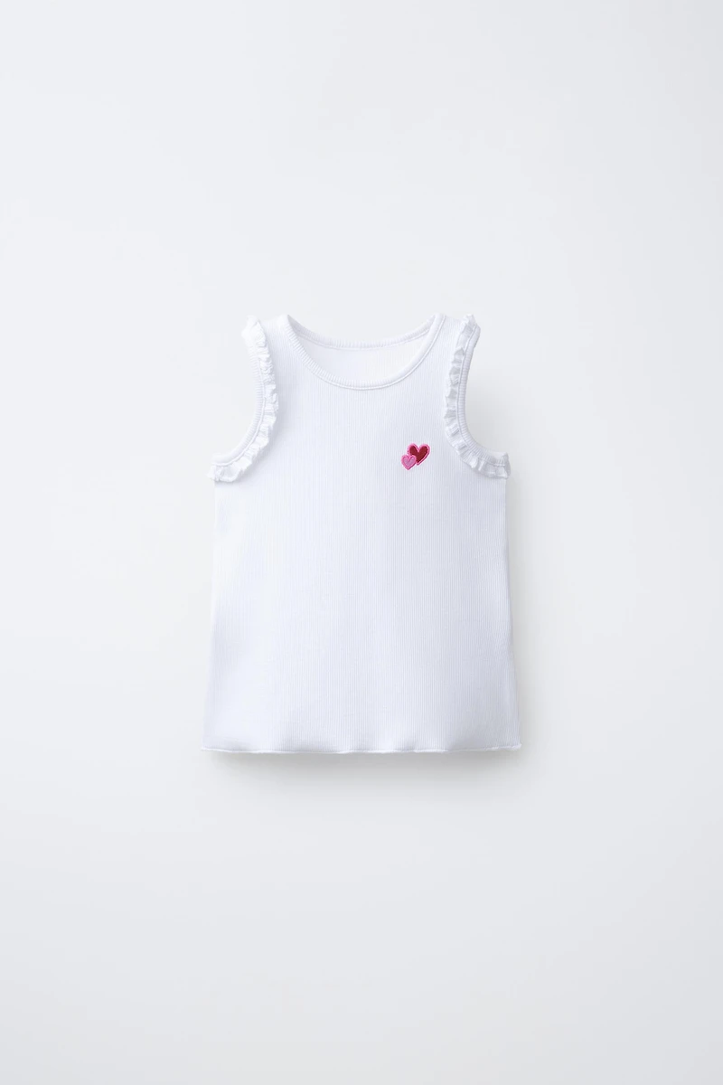 T-SHIRT CÔTELÉ SANS MANCHES BRODÉ