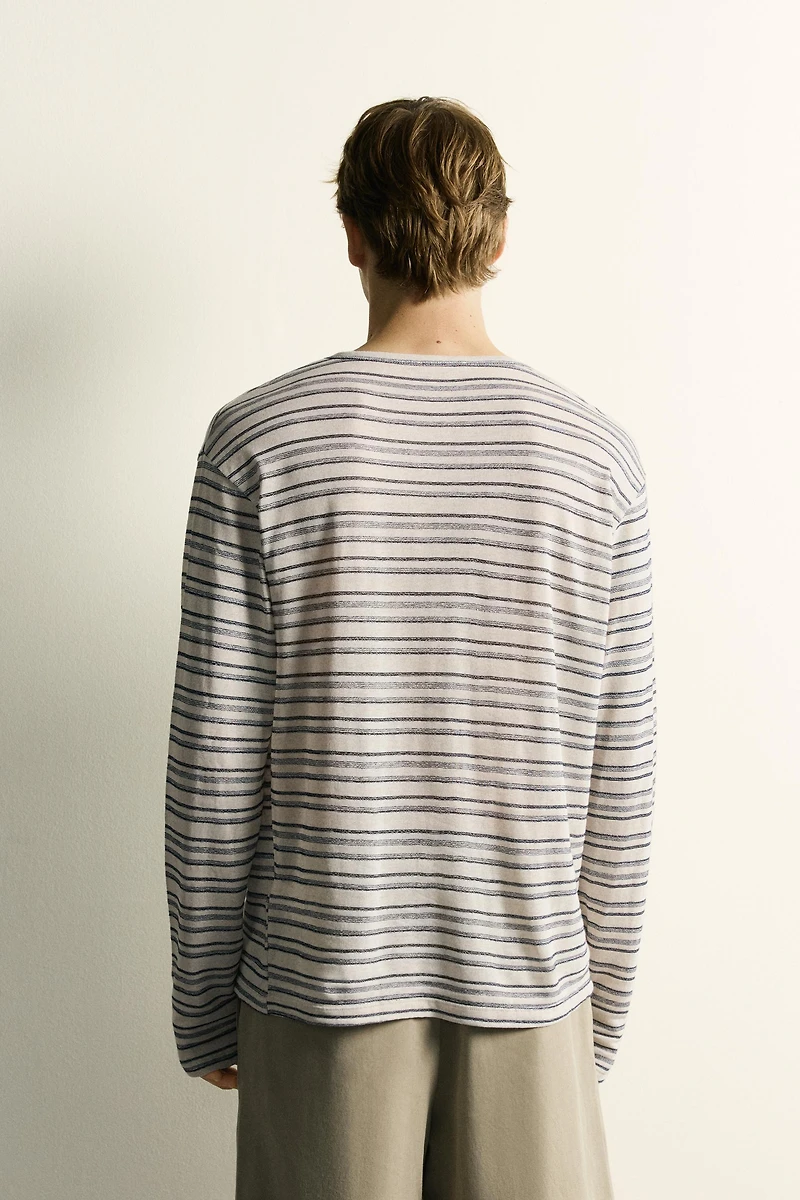 VISCOSE-LINEN STRIPED T-SHIRT