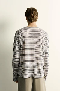 VISCOSE-LINEN STRIPED T-SHIRT