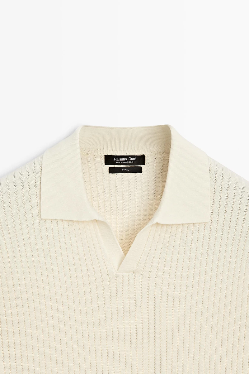 100% cotton ribbed knit polo sweater