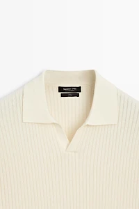 100% cotton ribbed knit polo sweater