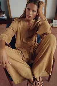 DRAWSTRING WIDE LEG PANTS