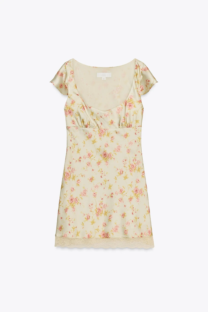 FLORAL SATIN SHORT DRESS