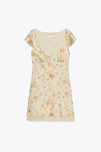FLORAL SATIN SHORT DRESS
