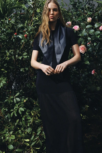 LONG COMBINATION KNIT DRESS