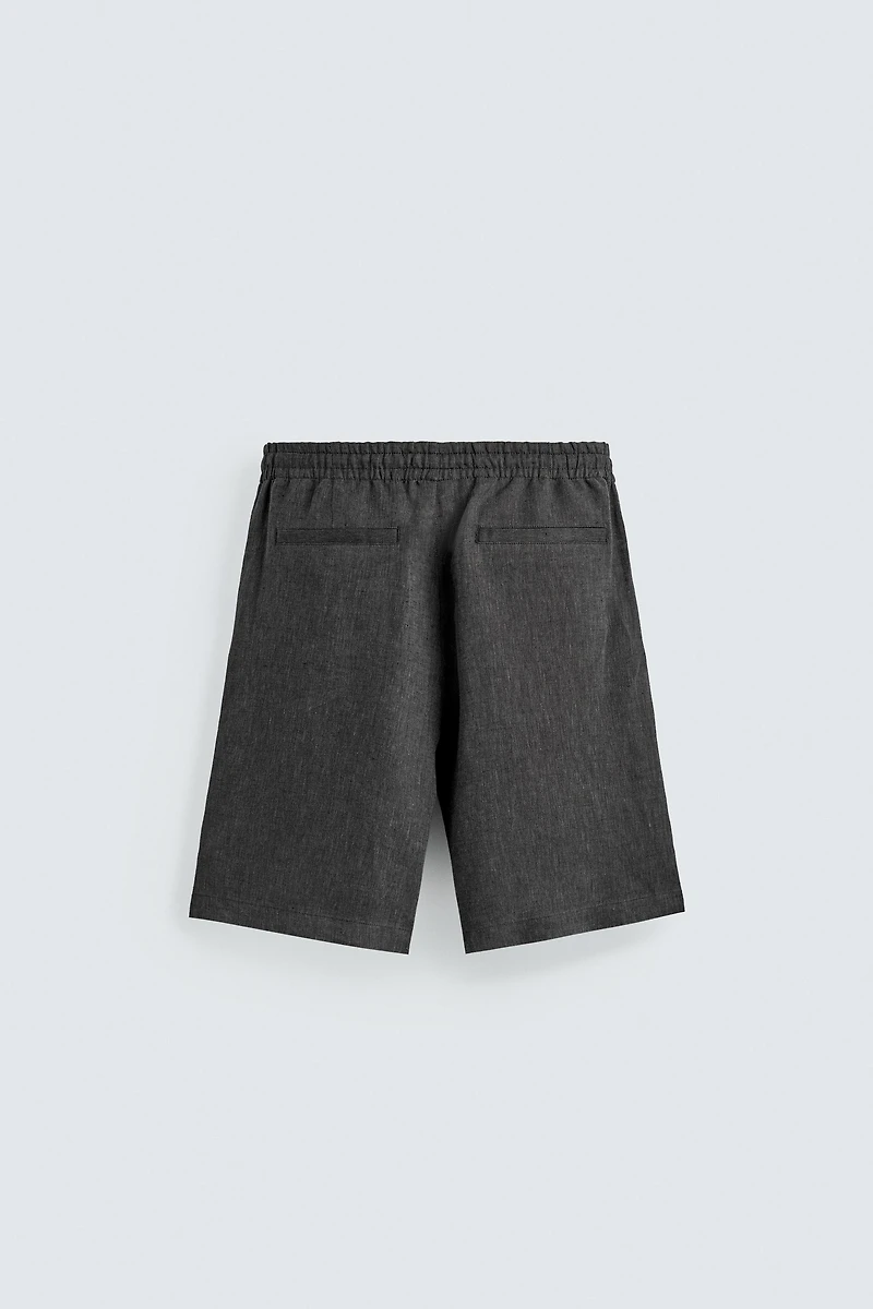 100% LINEN PLEATED SHORTS