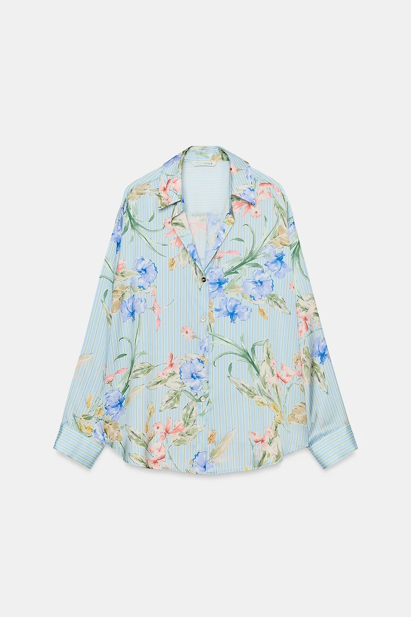 FLORAL PRINT SATIN EFFECT SHIRT