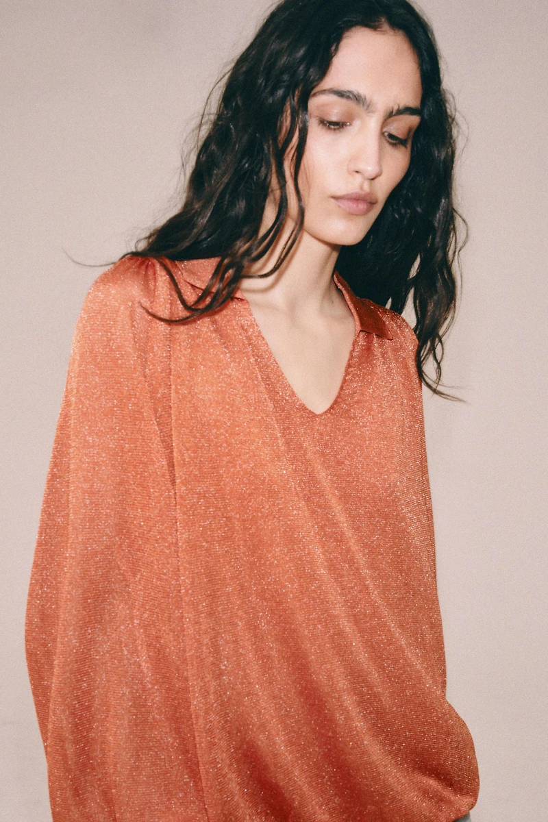 KNIT POLO COLLAR TOP
