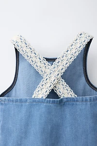 CROCHET KNIT DENIM TOP