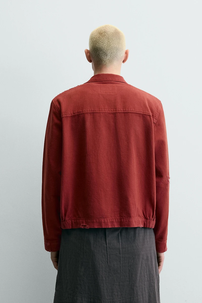CROPPED FIT RIPPED EFFECT JACKET