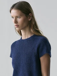 Short sleeve knit alpaca blend sweater
