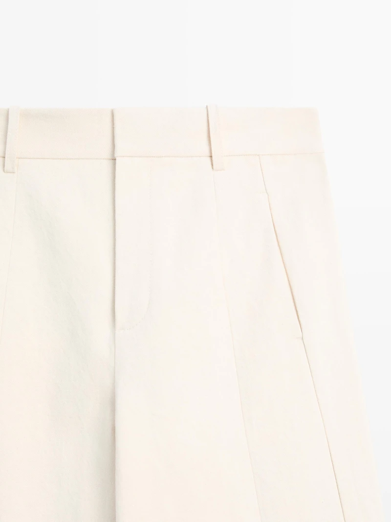 Linen and cotton barrel fit trousers