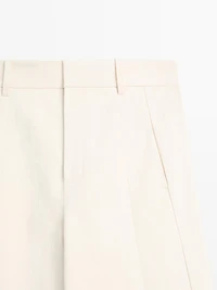 Linen and cotton barrel fit trousers