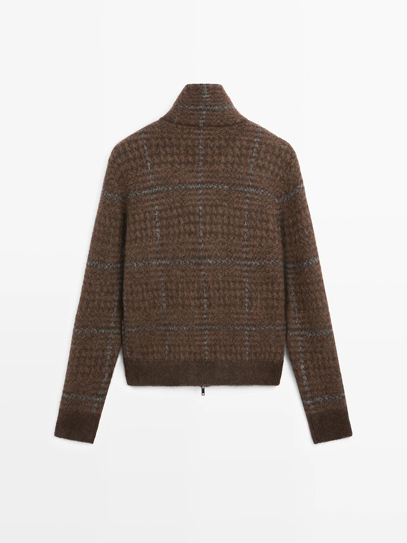 Veste à carreaux en maille de laine d’alpaga